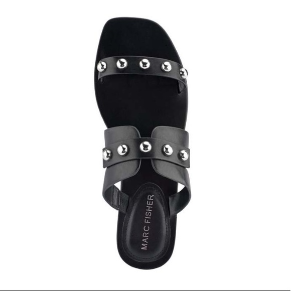 NIB Marc Fisher Black & Silver Studded Burlina Sandals Womens Size 8 Medium - Picture 3 of 8